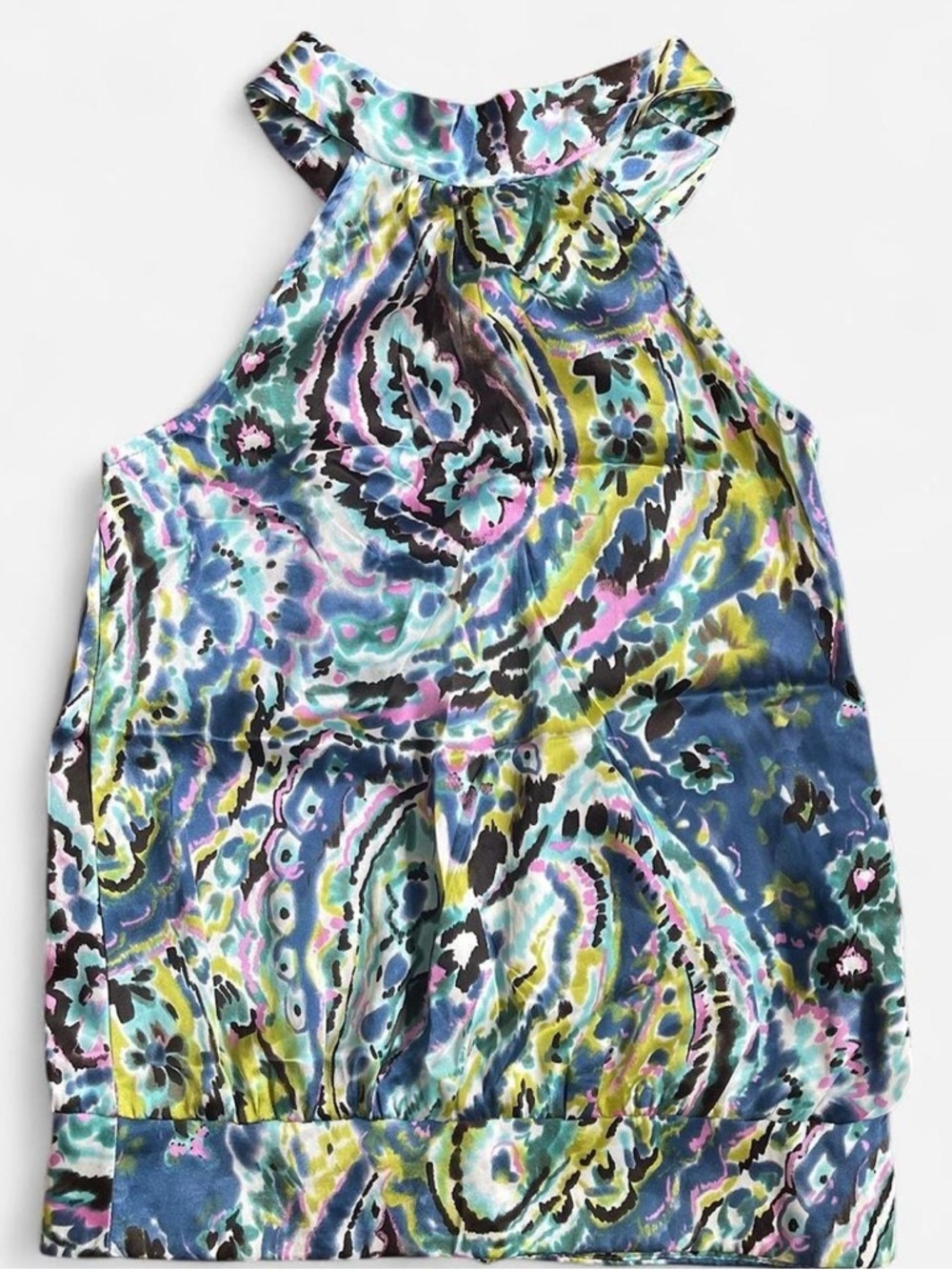 Sleeveless Halter Top in Multicolor Abstract Paisley Print Size S